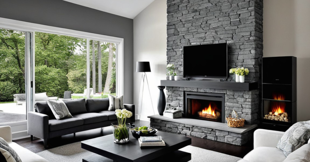 Grey Stone Fireplace Ideas for Living Rooms