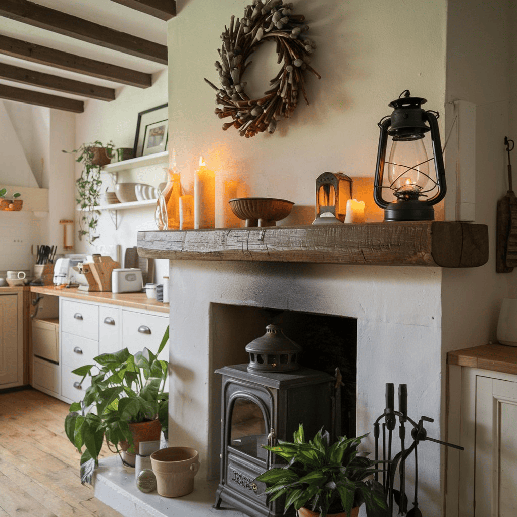 Kitchen Fireplace Mantel Decor Ideas