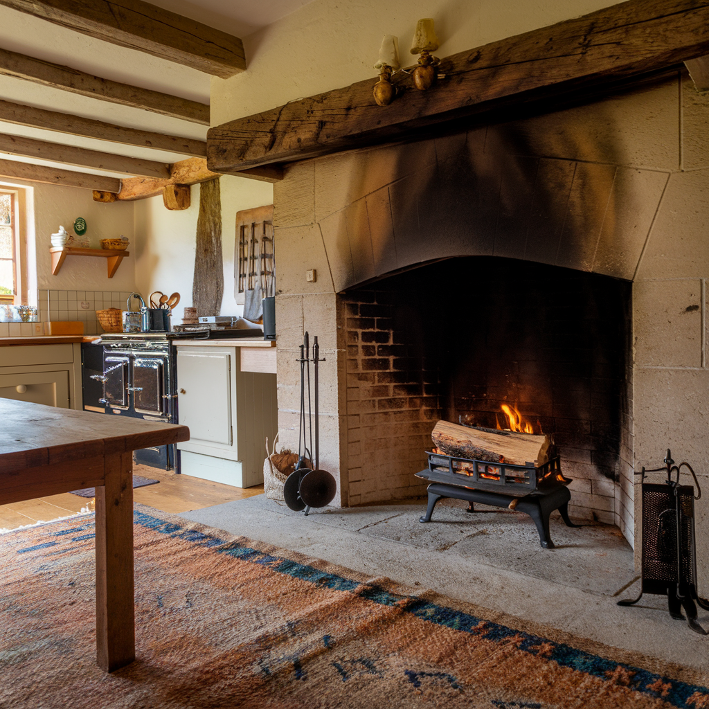 Wood-Burning Kitchen Fireplace